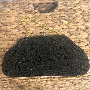 Vintage Elegant Black Beaded Clutch Handmade in Japan